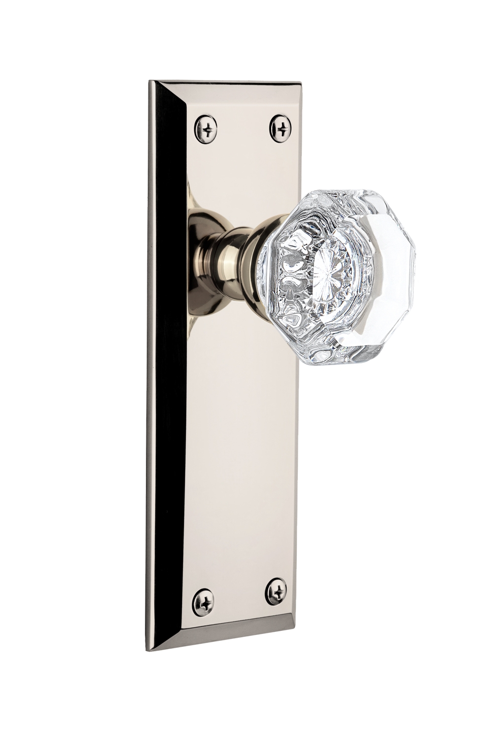 Grandeur Fifth Avenue Plate with Chambord Crystal Knob Double Dummy Satin Nickel 