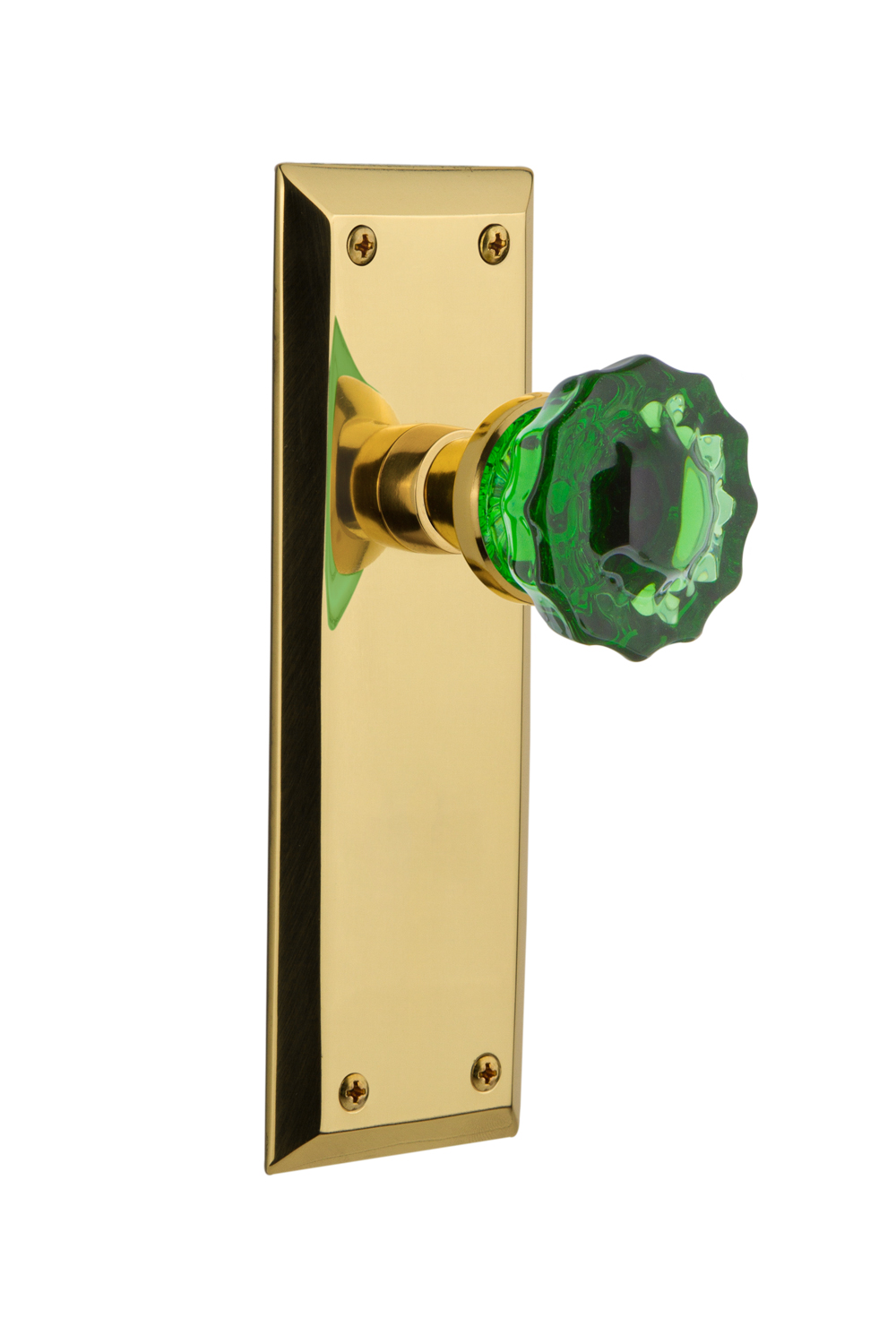 Nostalgic Warehouse 723446 New York Plate Double Dummy Crystal Emerald Glass Door Knob in Unlaquered Brass 