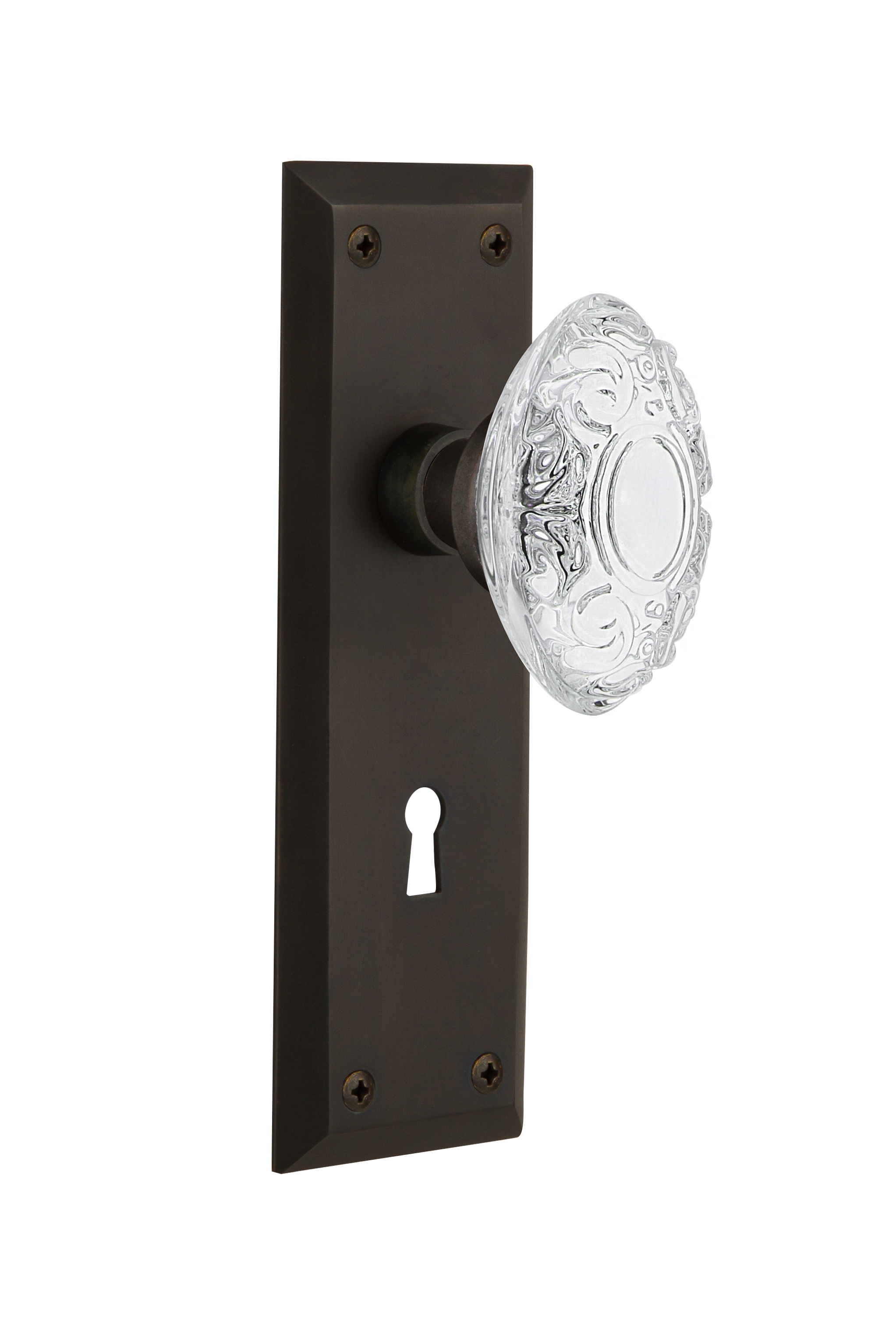 Nostalgic Warehouse New York Plate Privacy with Keyhole Crystal Victorian  Knob in Oil-Rubbed Bronze - 753793