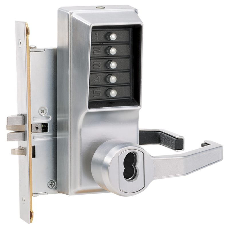 Simplex Pushbutton Mortise Lock w/ Lever Combination Entry-LFIC Schlage-Passage-Lockout Antique Brass RH